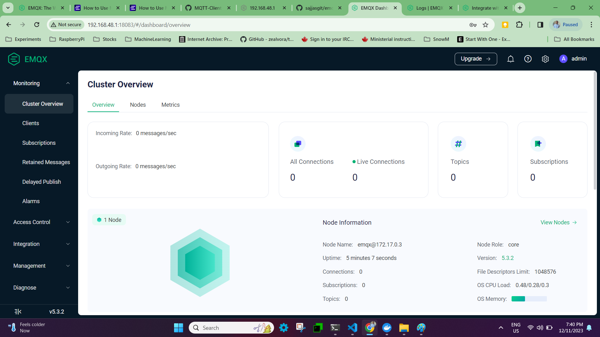 EMQX dashboard after login