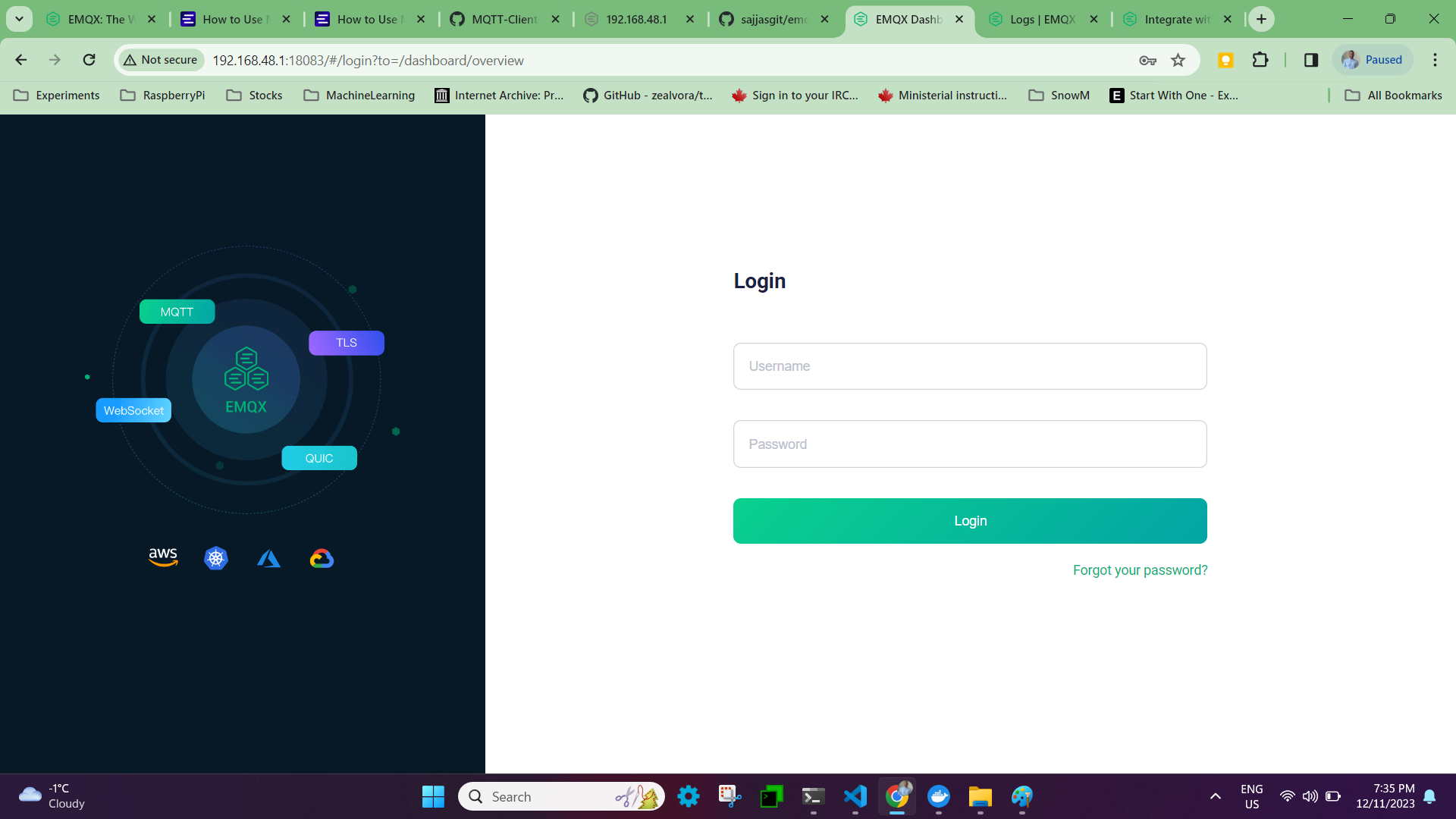 EMQX dashboard login page