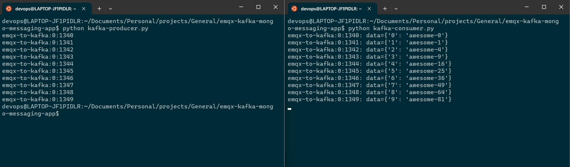 running the Kafka producer and consumer